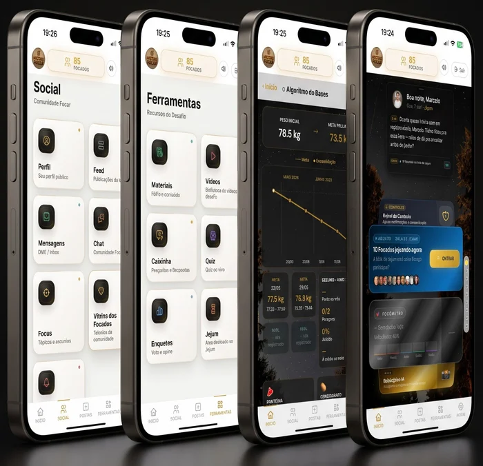 Telas do app Focar